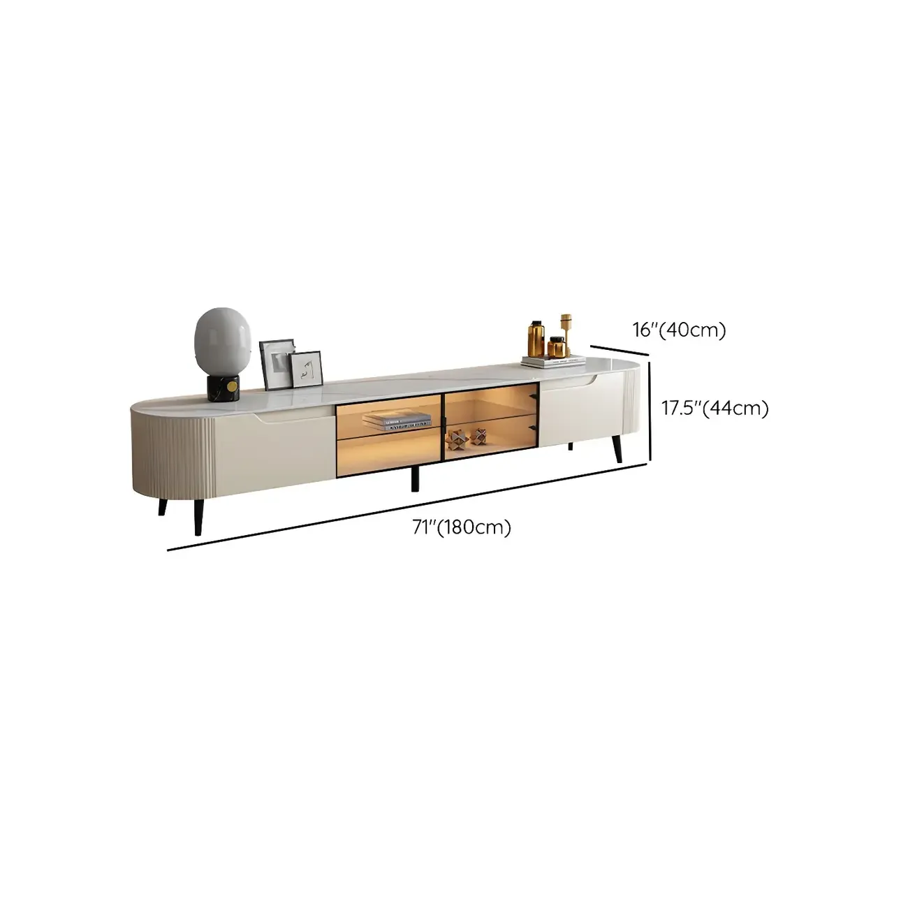 Durable Beige Wooden TV Stand with Open Storage & Drawers #size