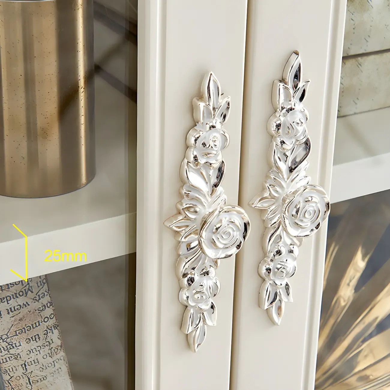 French Country White Wood 2-Drawer Bookcase with Doors Image - 9