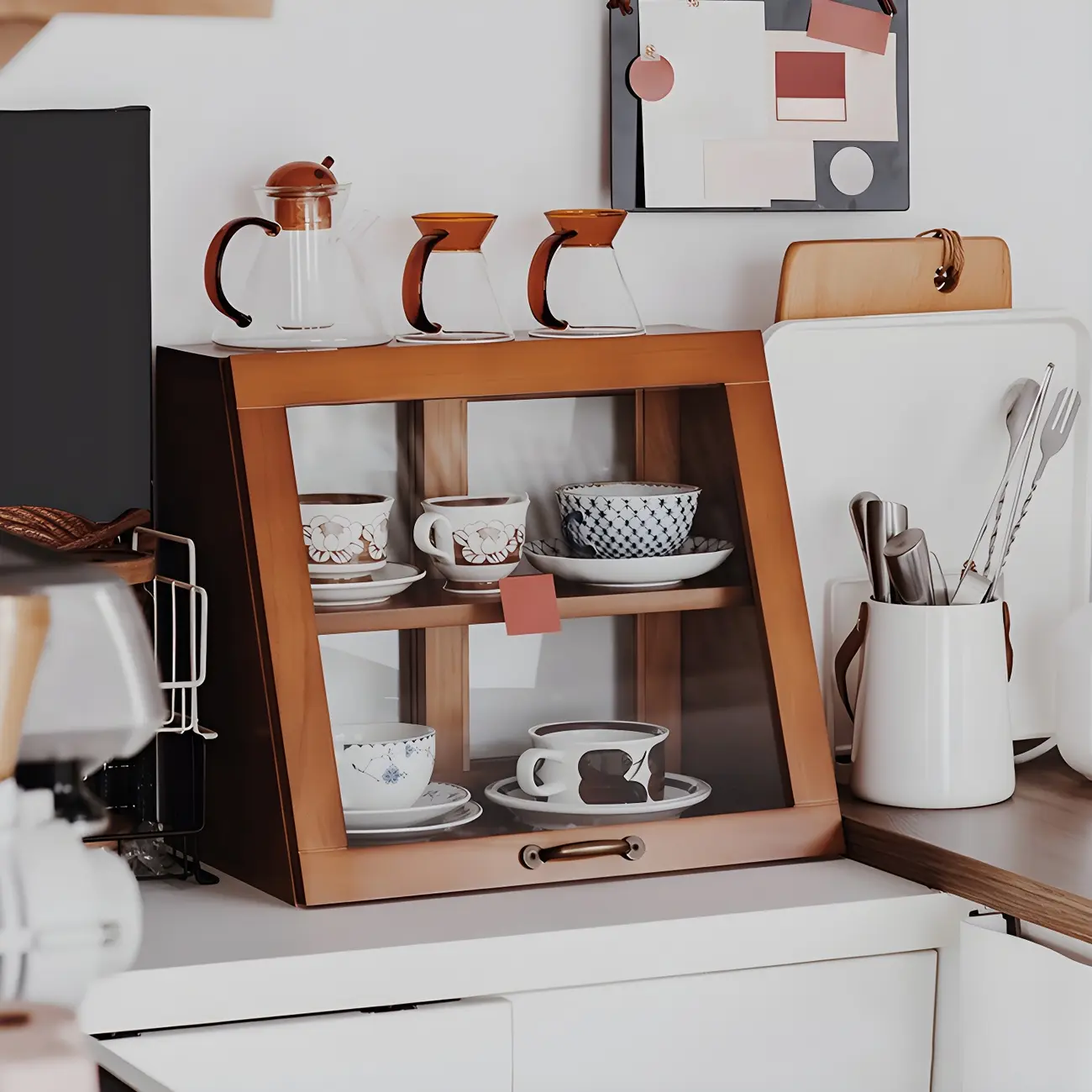 Wooden Ladder Display Cabinet with Sliding Glass Doors Image - 4 | homeyfad