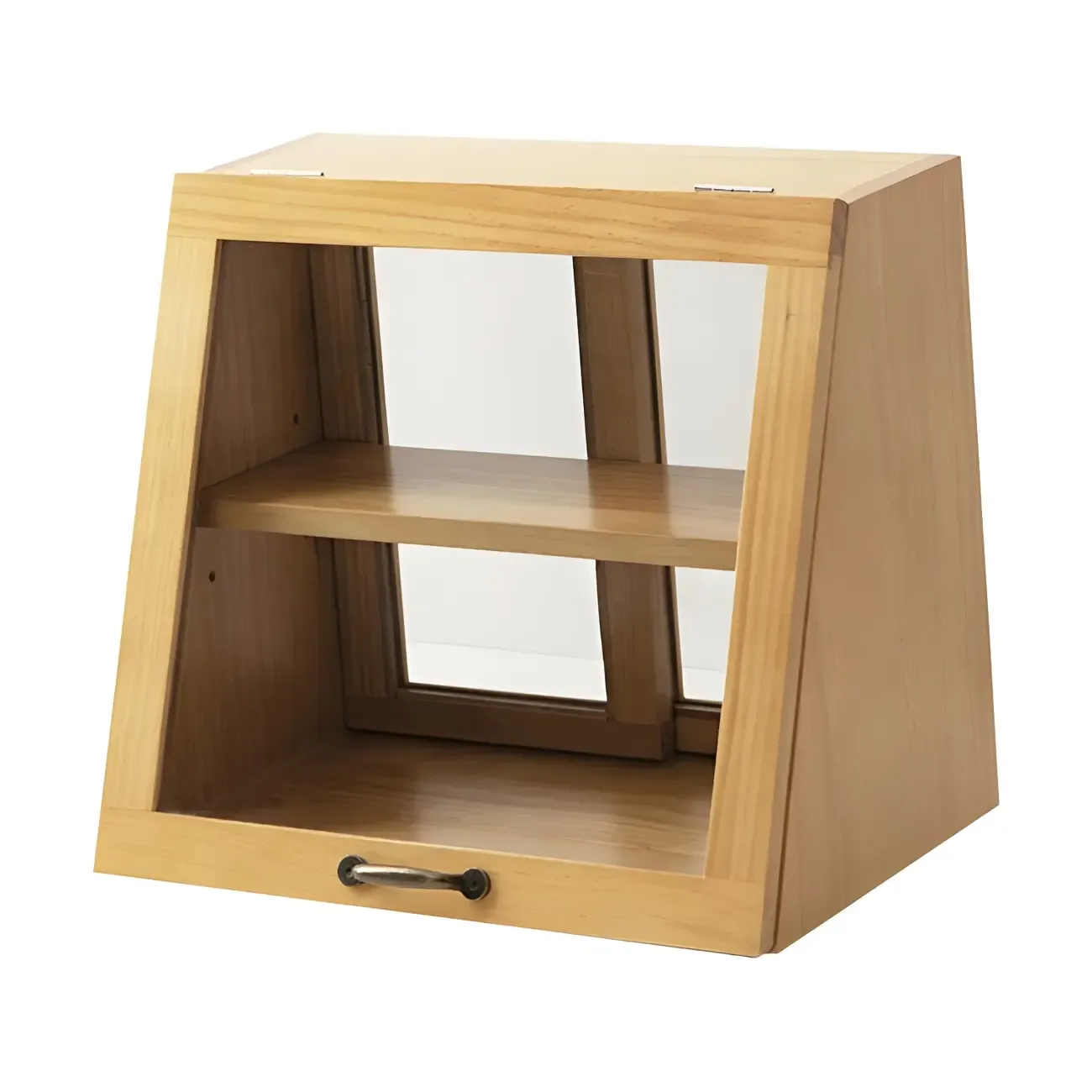 Wooden Ladder Display Cabinet with Sliding Glass Doors Image - 5