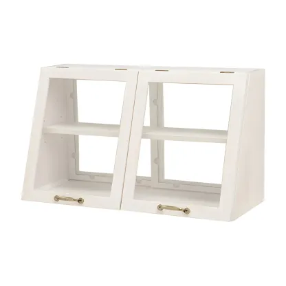 Wooden Ladder Display Cabinet with Sliding Glass Doors Image - 9