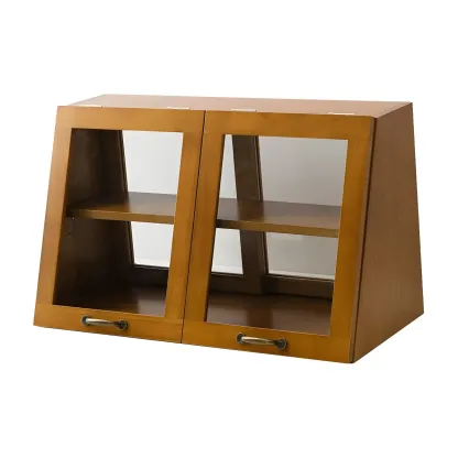 Wooden Ladder Display Cabinet with Sliding Glass Doors Image - 11