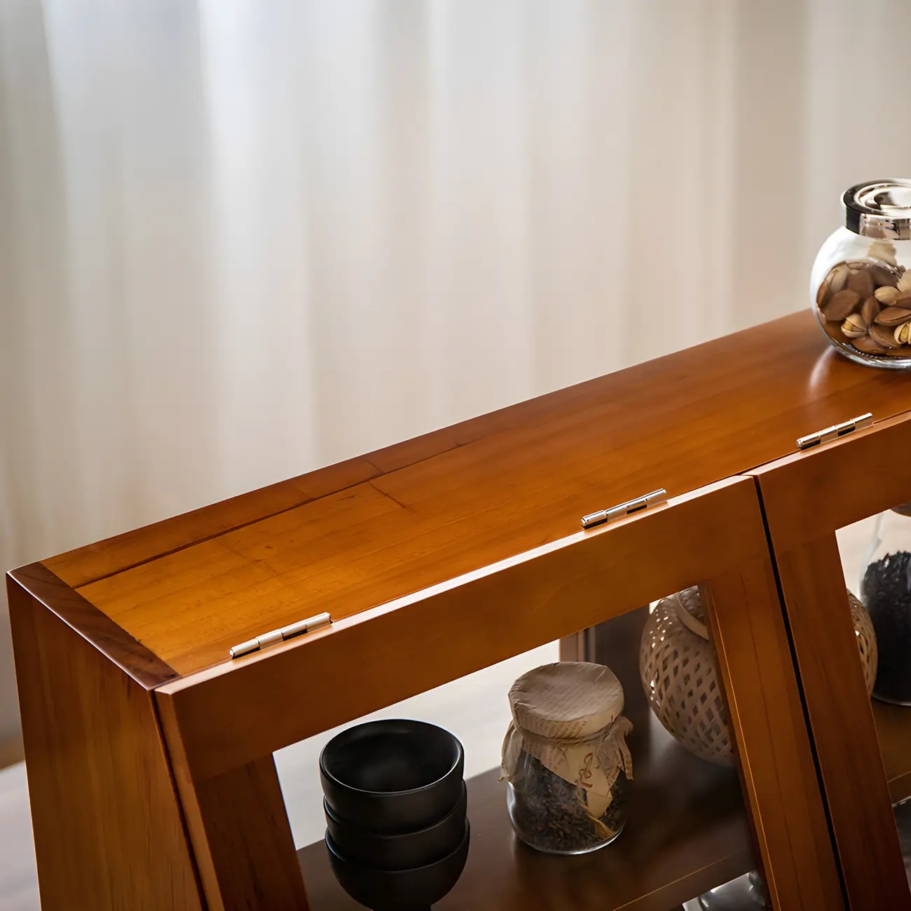 Wooden Ladder Display Cabinet with Sliding Glass Doors Image - 12 | homeyfad