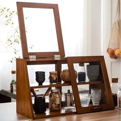 Wooden Ladder Display Cabinet with Sliding Glass Doors Image - 19