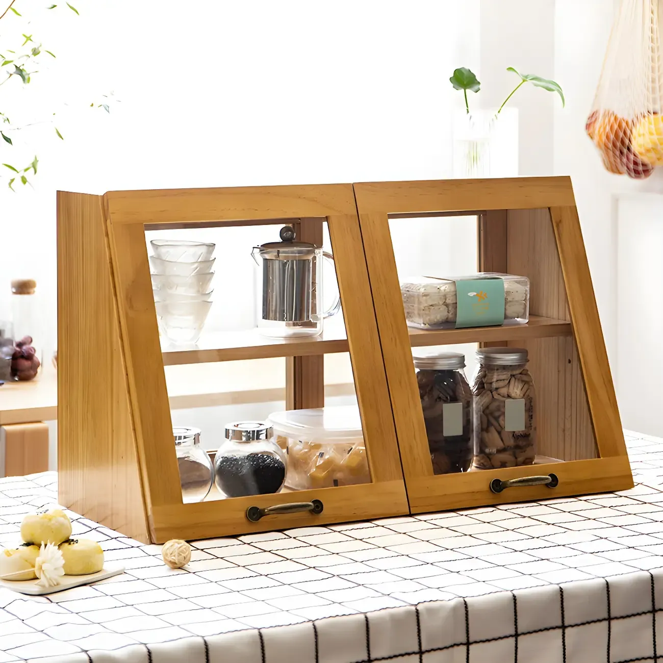 Wooden Ladder Display Cabinet with Sliding Glass Doors Image - 21