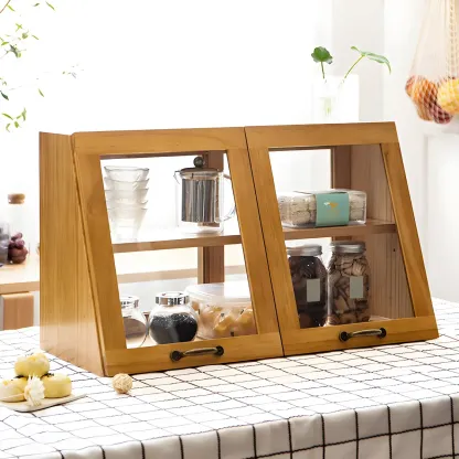 Wooden Ladder Display Cabinet with Sliding Glass Doors Image - 21