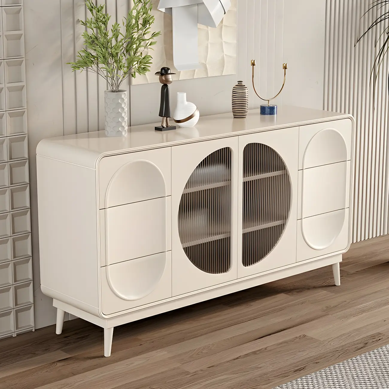 Modern White Wooden Glass No Handle Storage Cabinet Image - 2 | homeyfad