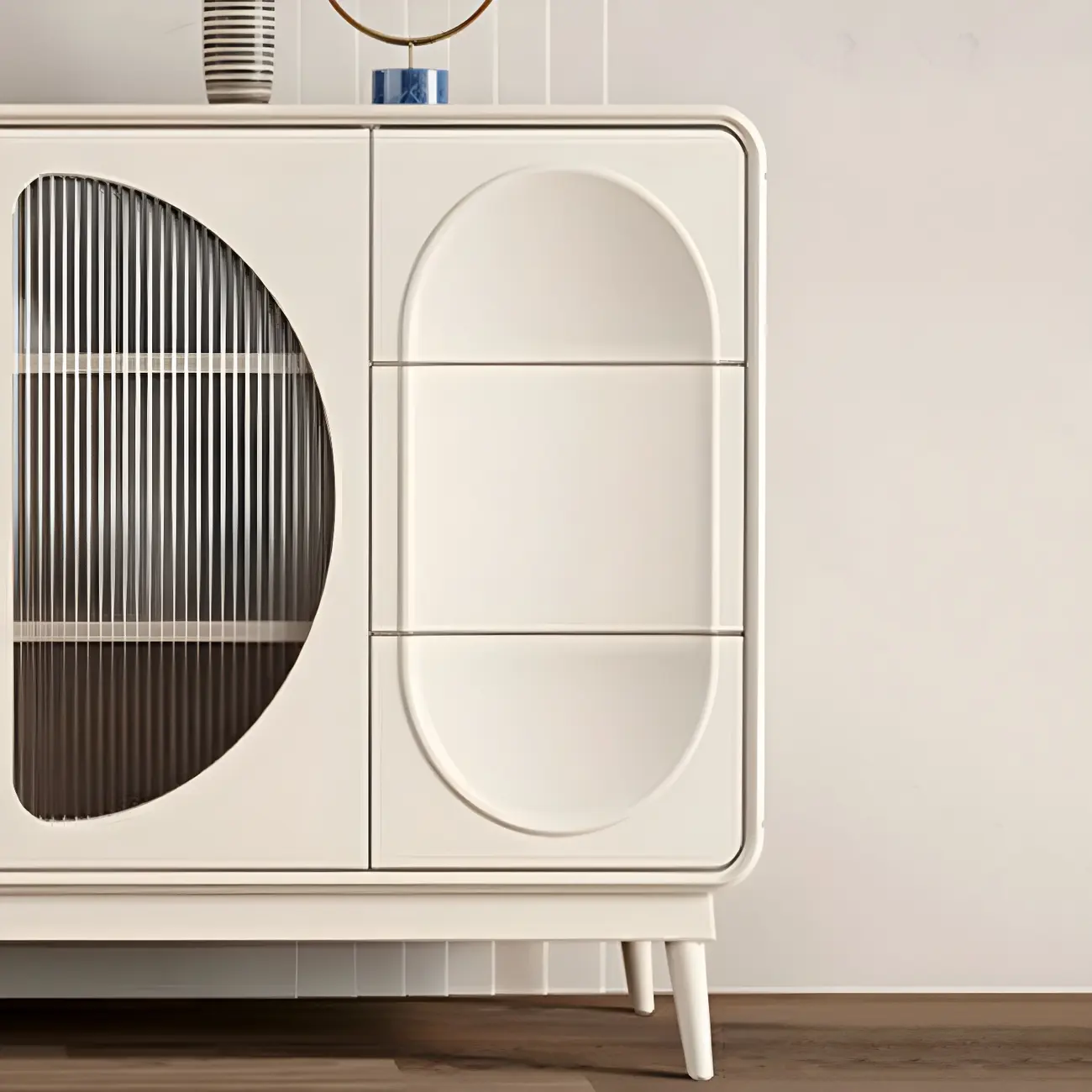 Modern White Wooden Glass No Handle Storage Cabinet Image - 6 | homeyfad