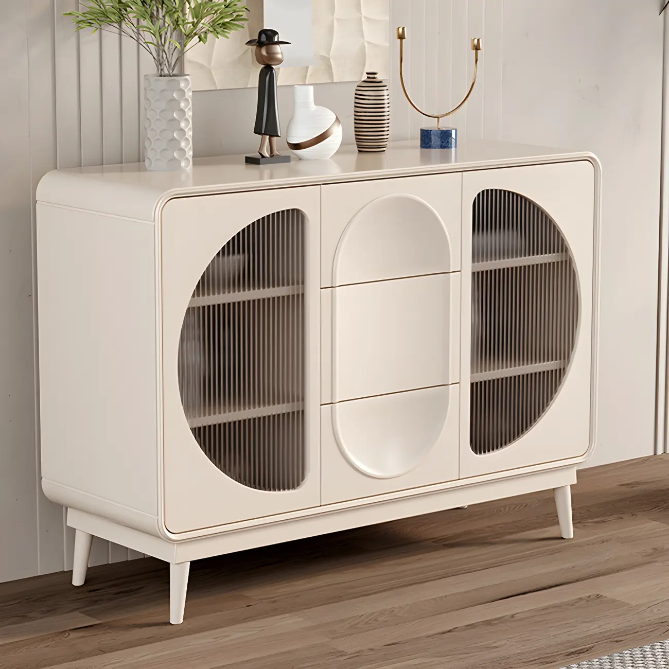 Modern White Wooden Glass No Handle Storage Cabinet Image - 9 | homeyfad