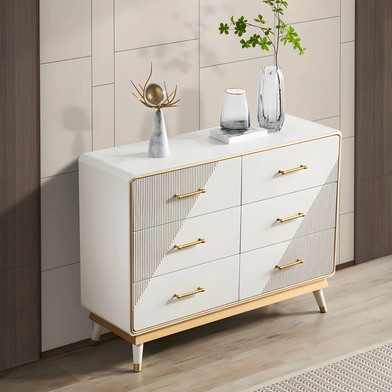 Glam Beige Wood Gold Accent Storage Cabinet Image - 1 | homeyfad