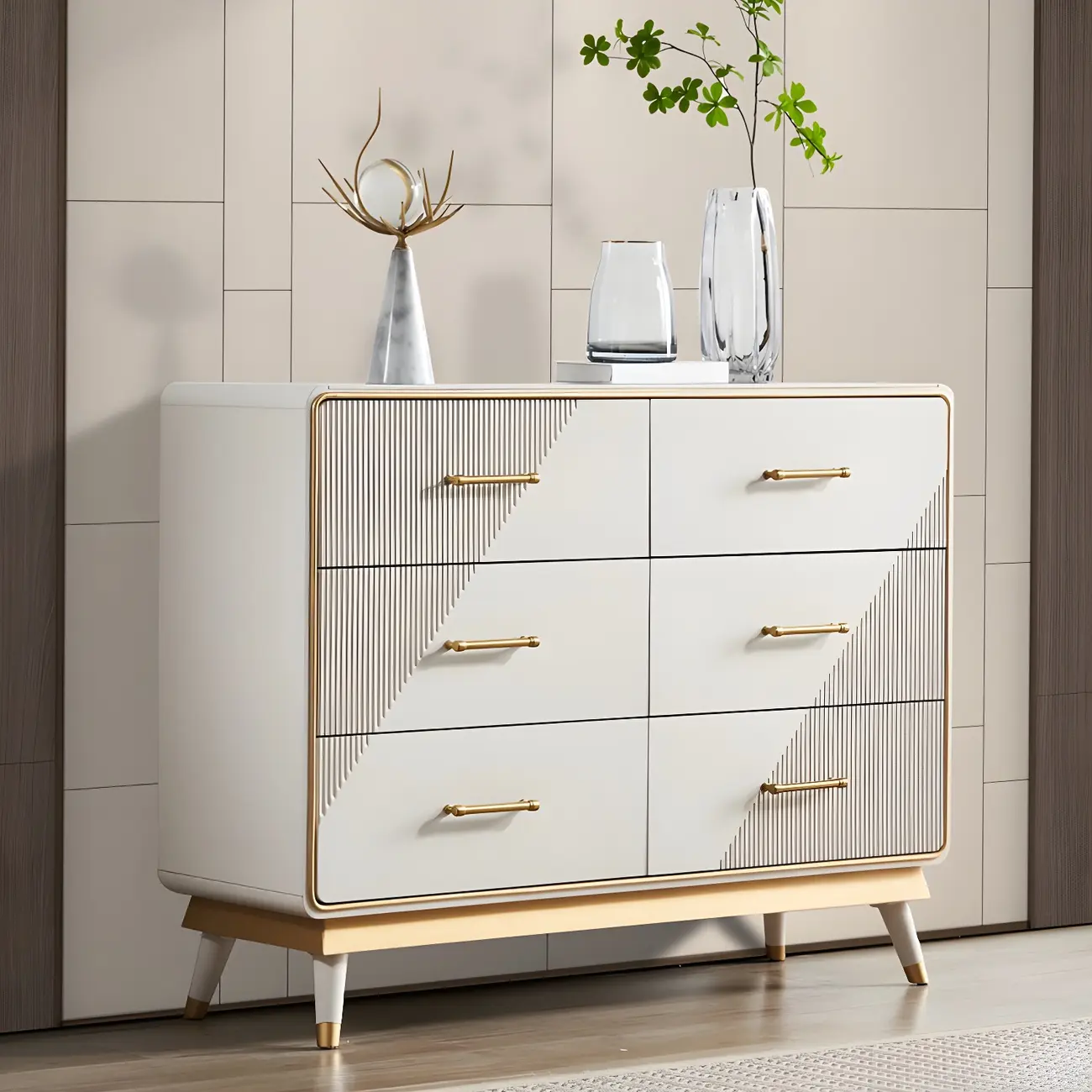 Glam Beige Wood Gold Accent Storage Cabinet Image - 2 | homeyfad