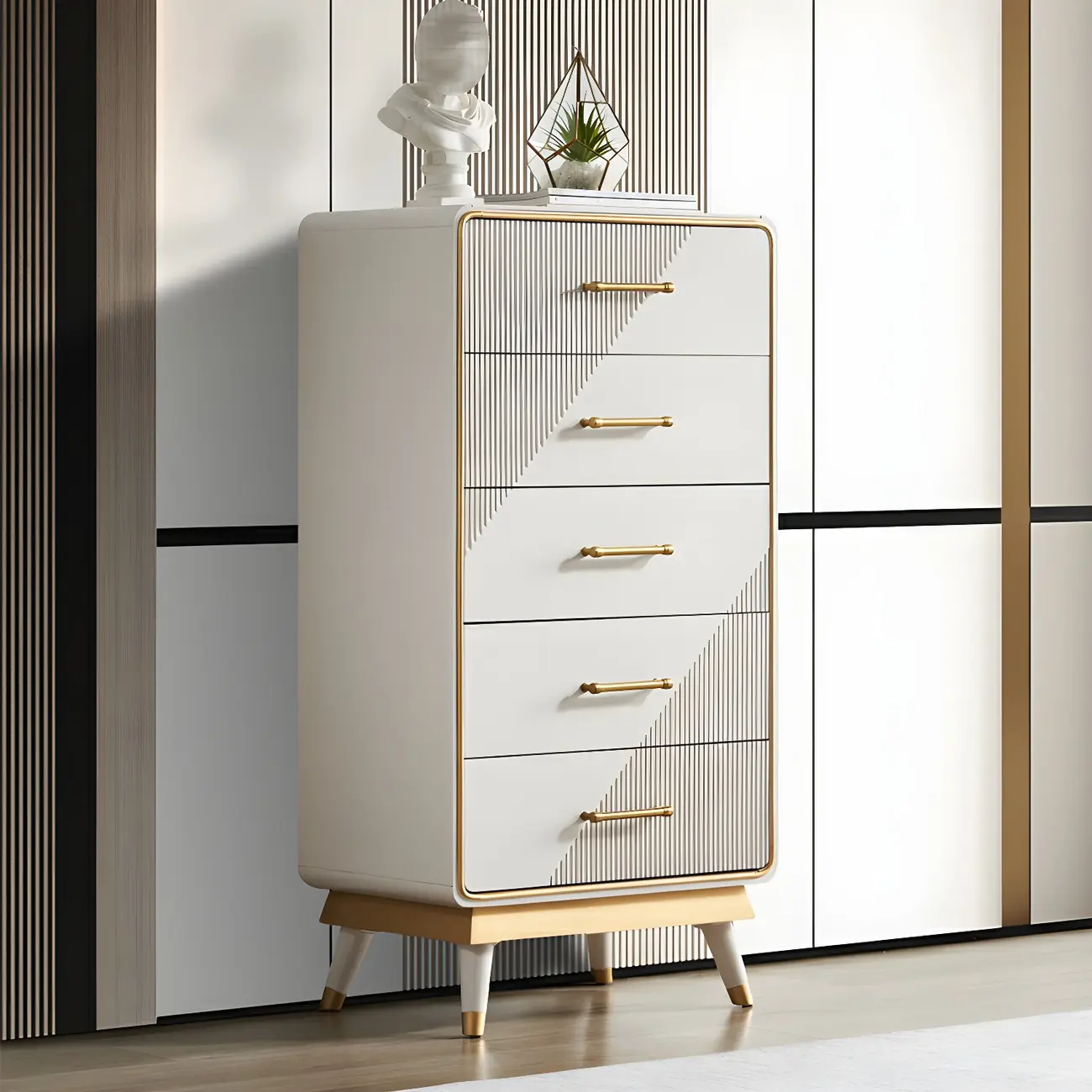 Glam Beige Wood Gold Accent Storage Cabinet Image - 3 | homeyfad