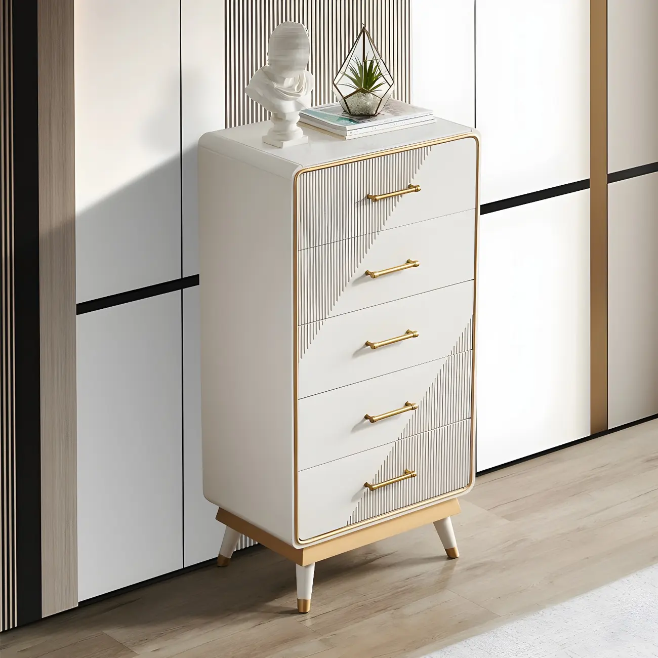 Glam Beige Wood Gold Accent Storage Cabinet Image - 4 | homeyfad