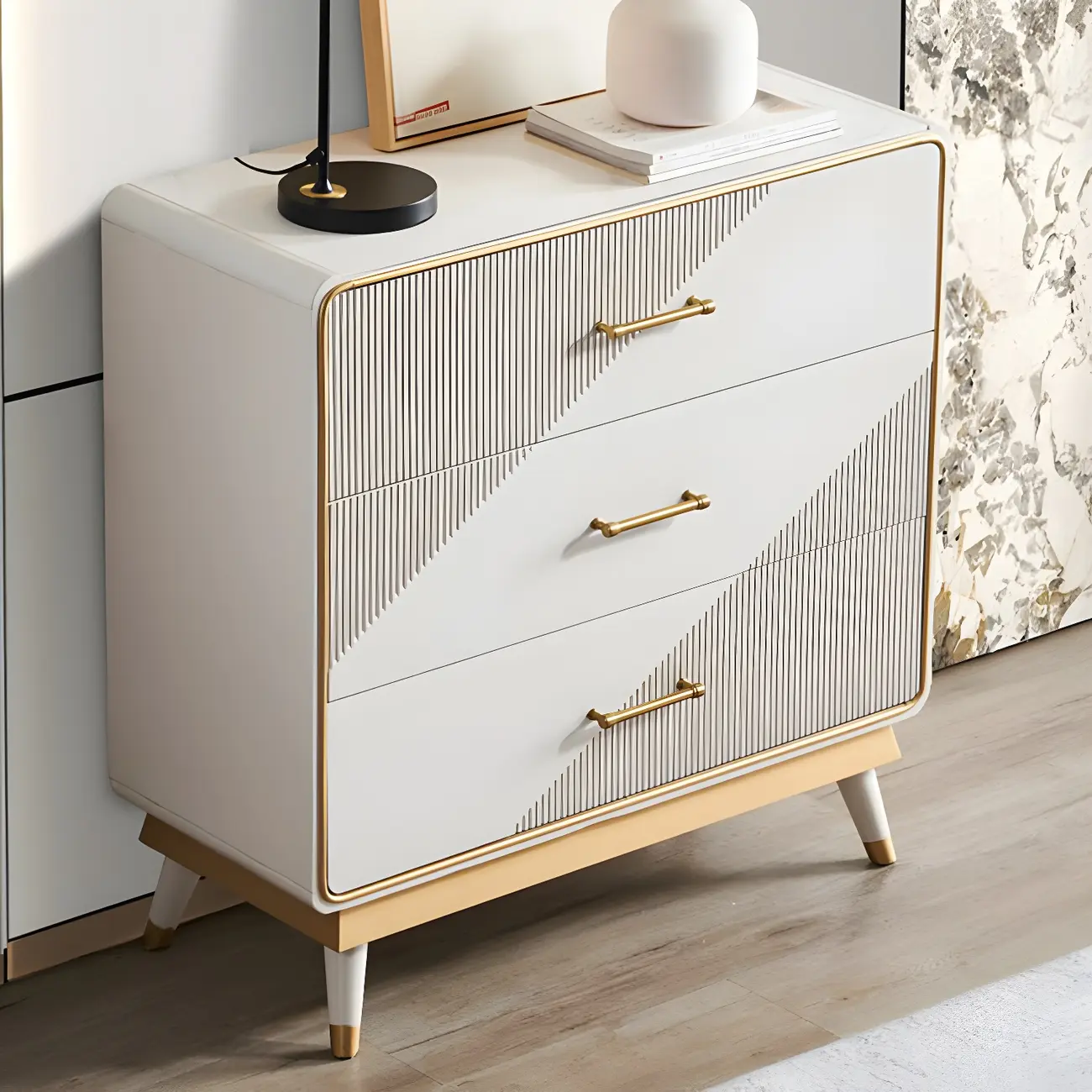 Glam Beige Wood Gold Accent Storage Cabinet Image - 8 | homeyfad