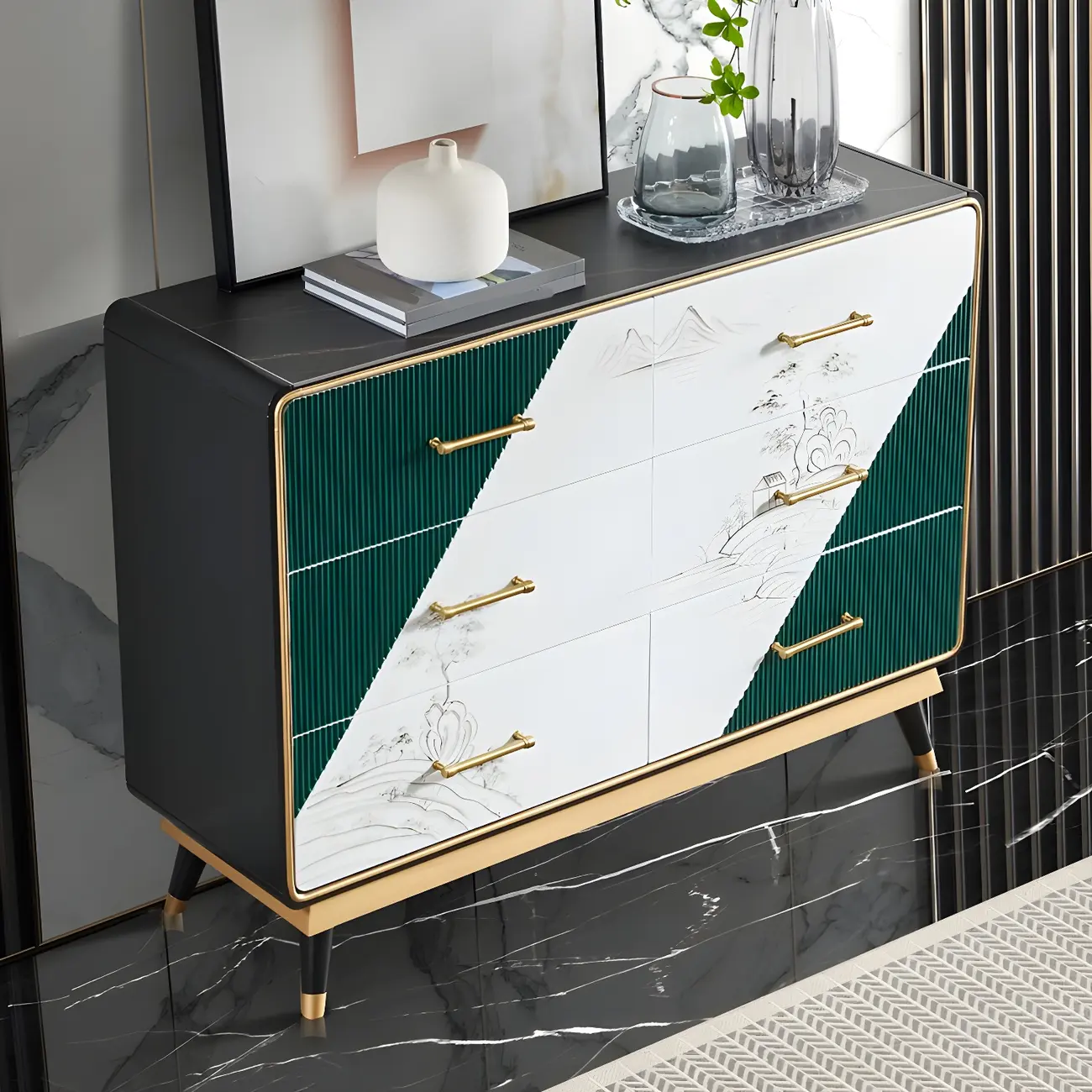 Glam Beige Wood Gold Accent Storage Cabinet Image - 10 | homeyfad