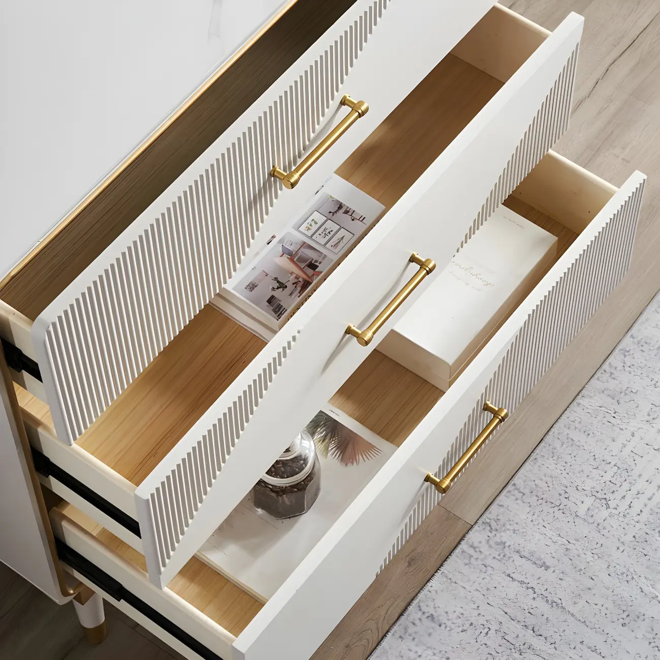 Glam Beige Wood Gold Accent Storage Cabinet Image - 12 | homeyfad