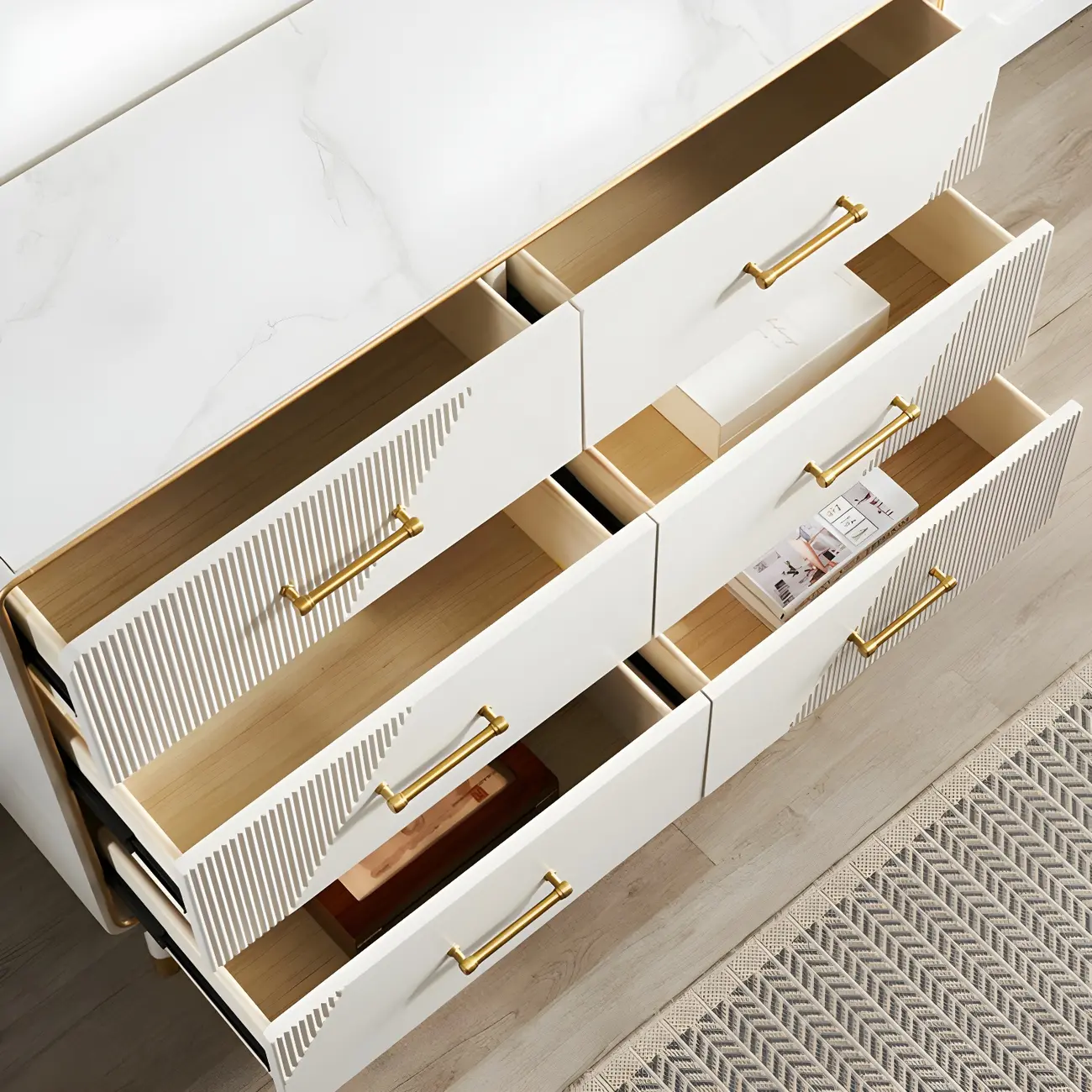 Glam Beige Wood Gold Accent Storage Cabinet Image - 14 | homeyfad