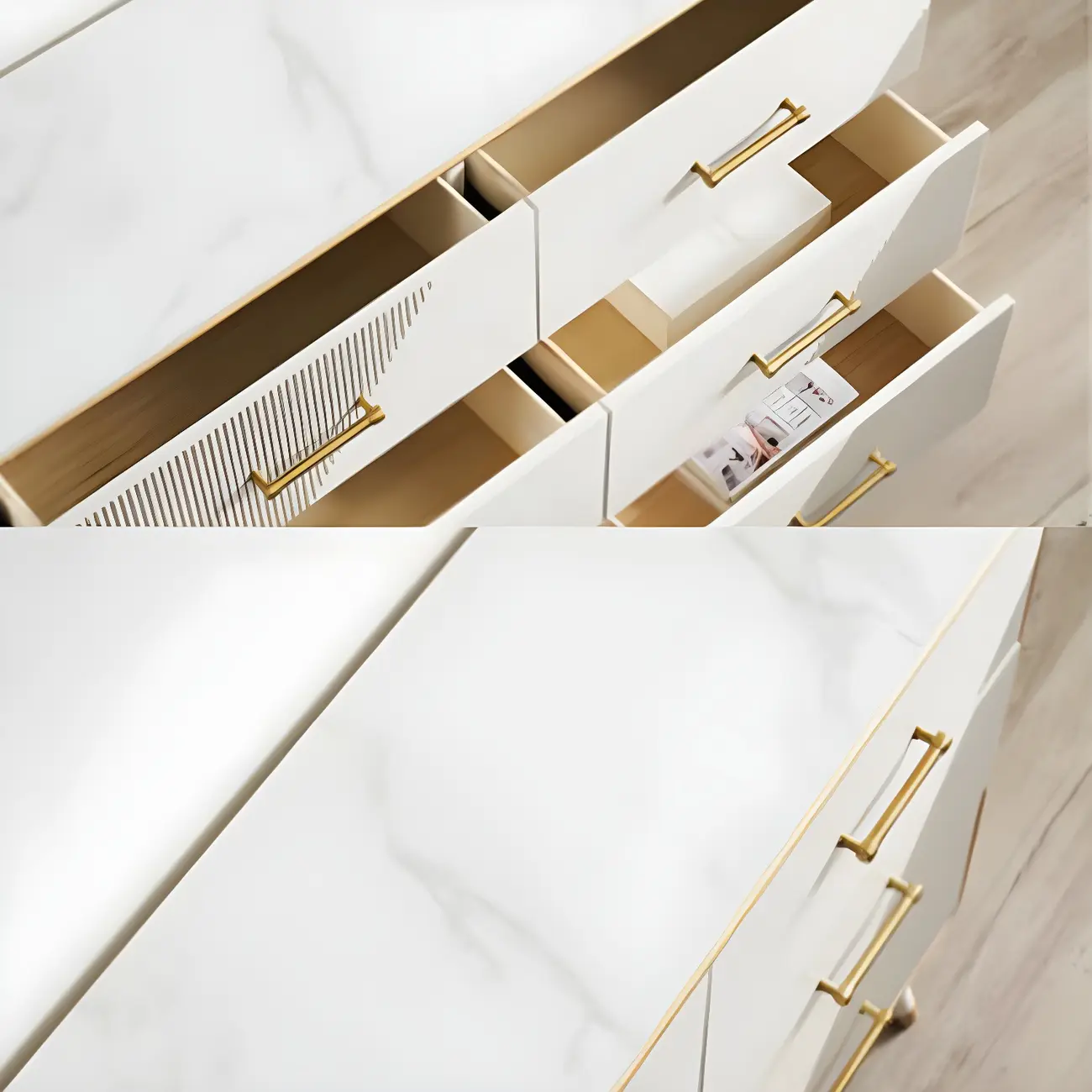 Glam Beige Wood Gold Accent Storage Cabinet Image - 16 | homeyfad