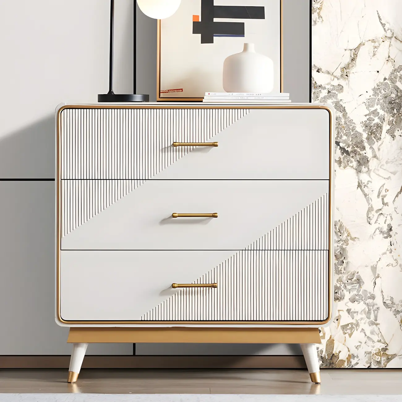 Glam Beige Wood Gold Accent Storage Cabinet Image - 17 | homeyfad