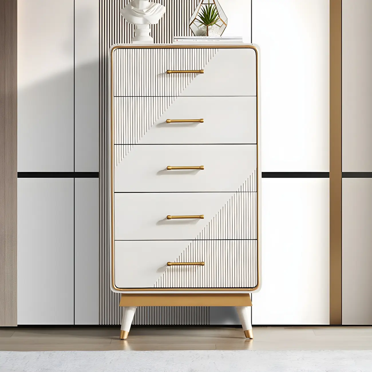 Glam Beige Wood Gold Accent Storage Cabinet Image - 18 | homeyfad