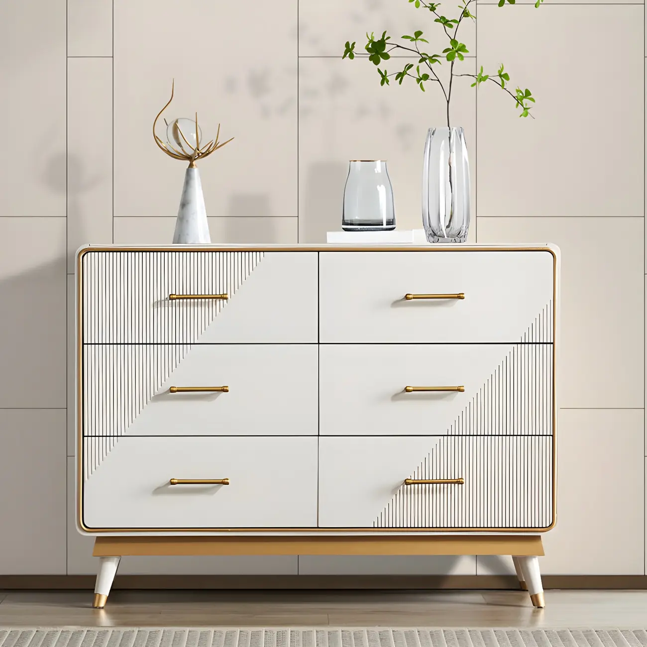 Glam Beige Wood Gold Accent Storage Cabinet Image - 19 | homeyfad