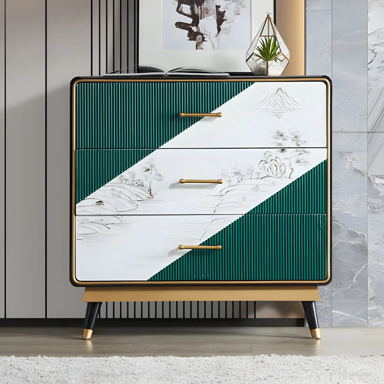 Glam Beige Wood Gold Accent Storage Cabinet Image - 20 | homeyfad