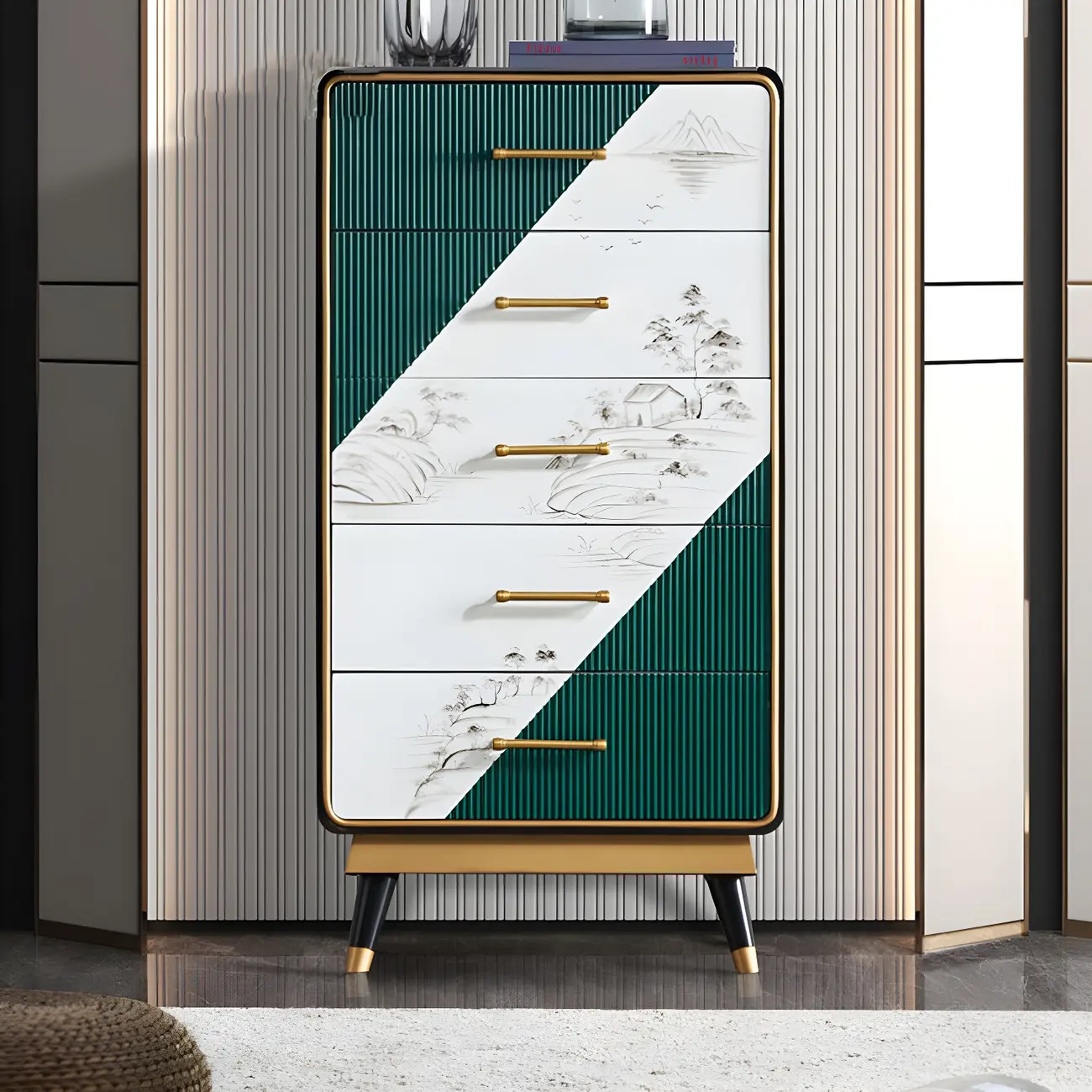 Glam Beige Wood Gold Accent Storage Cabinet Image - 21 | homeyfad