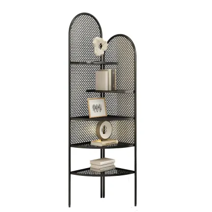 Modern Black Metal Arch Holey Back Display Corner Cabinet Image - 6
