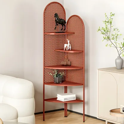 Modern Black Metal Arch Holey Back Display Corner Cabinet Image - 2