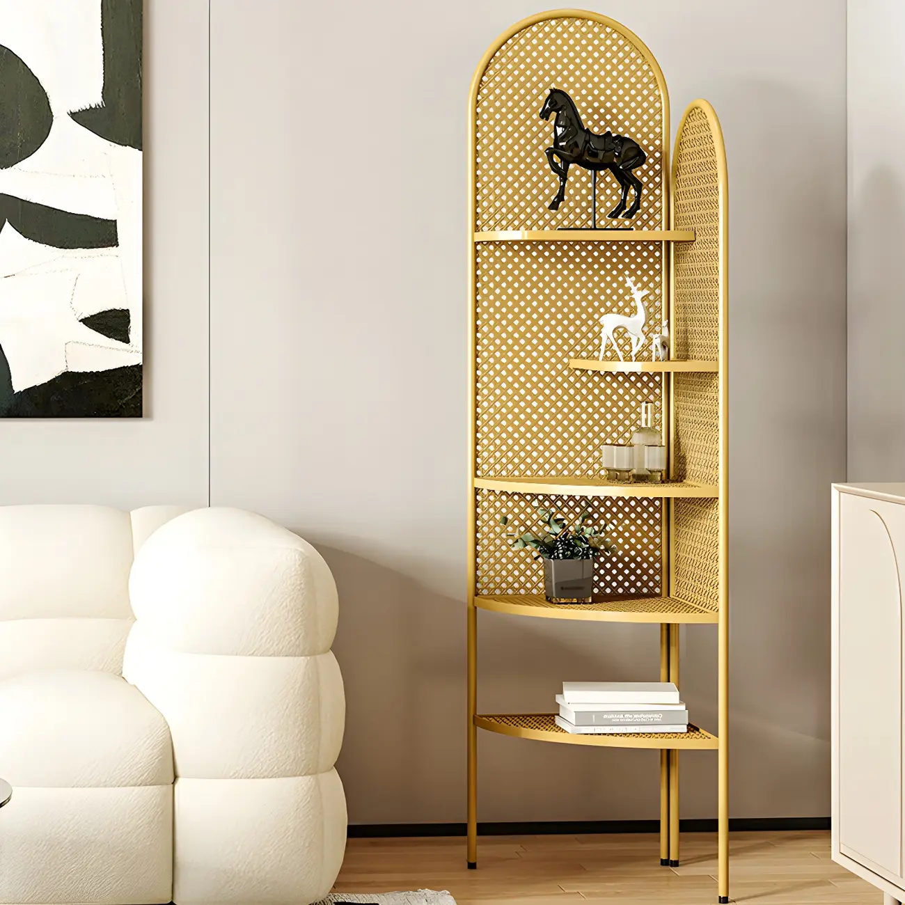 Modern Black Metal Arch Holey Back Display Corner Cabinet Image - 5 | homeyfad