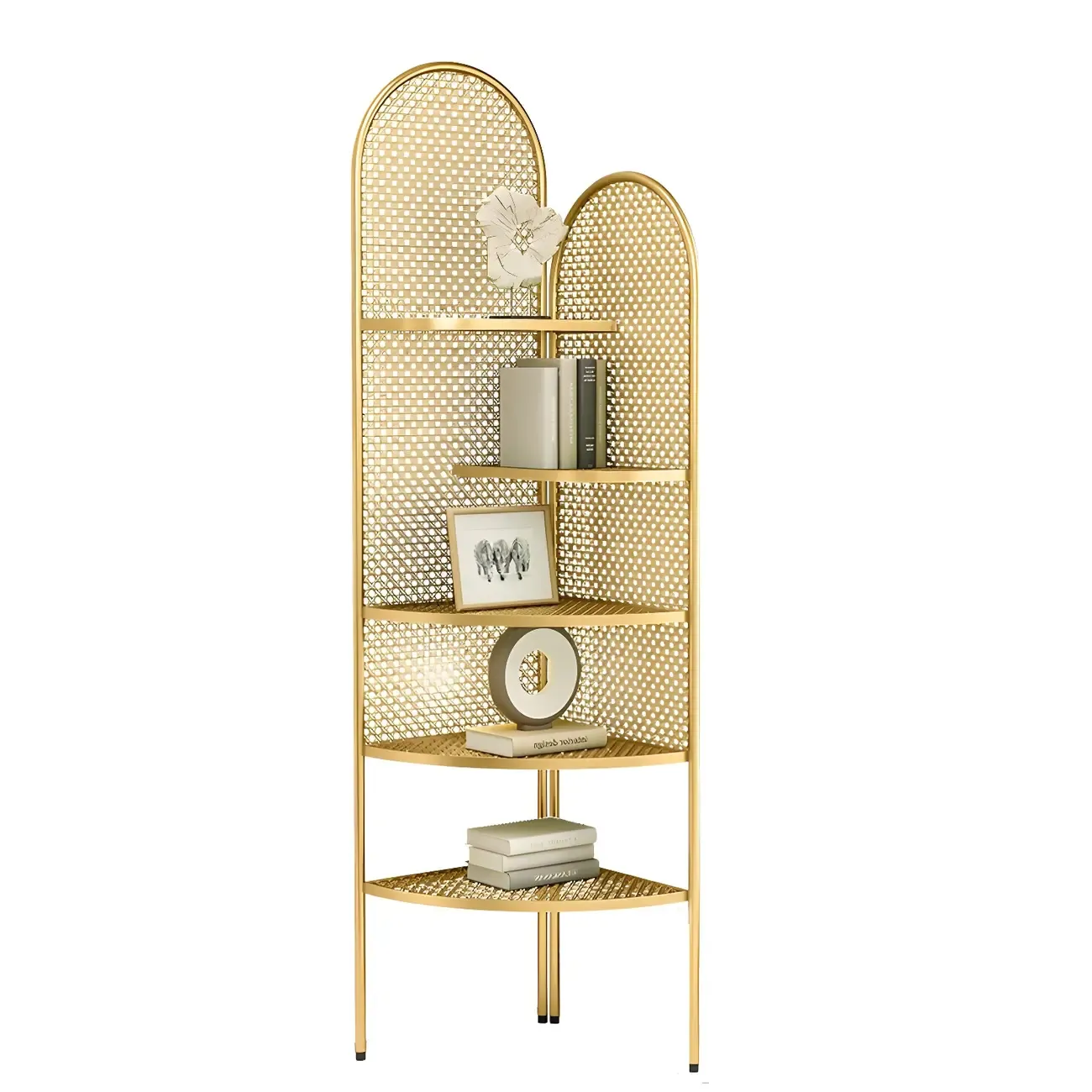 Modern Black Metal Arch Holey Back Display Corner Cabinet Image - 10