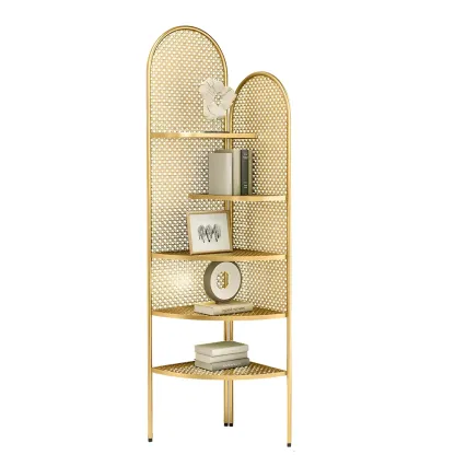 Modern Black Metal Arch Holey Back Display Corner Cabinet Image - 10