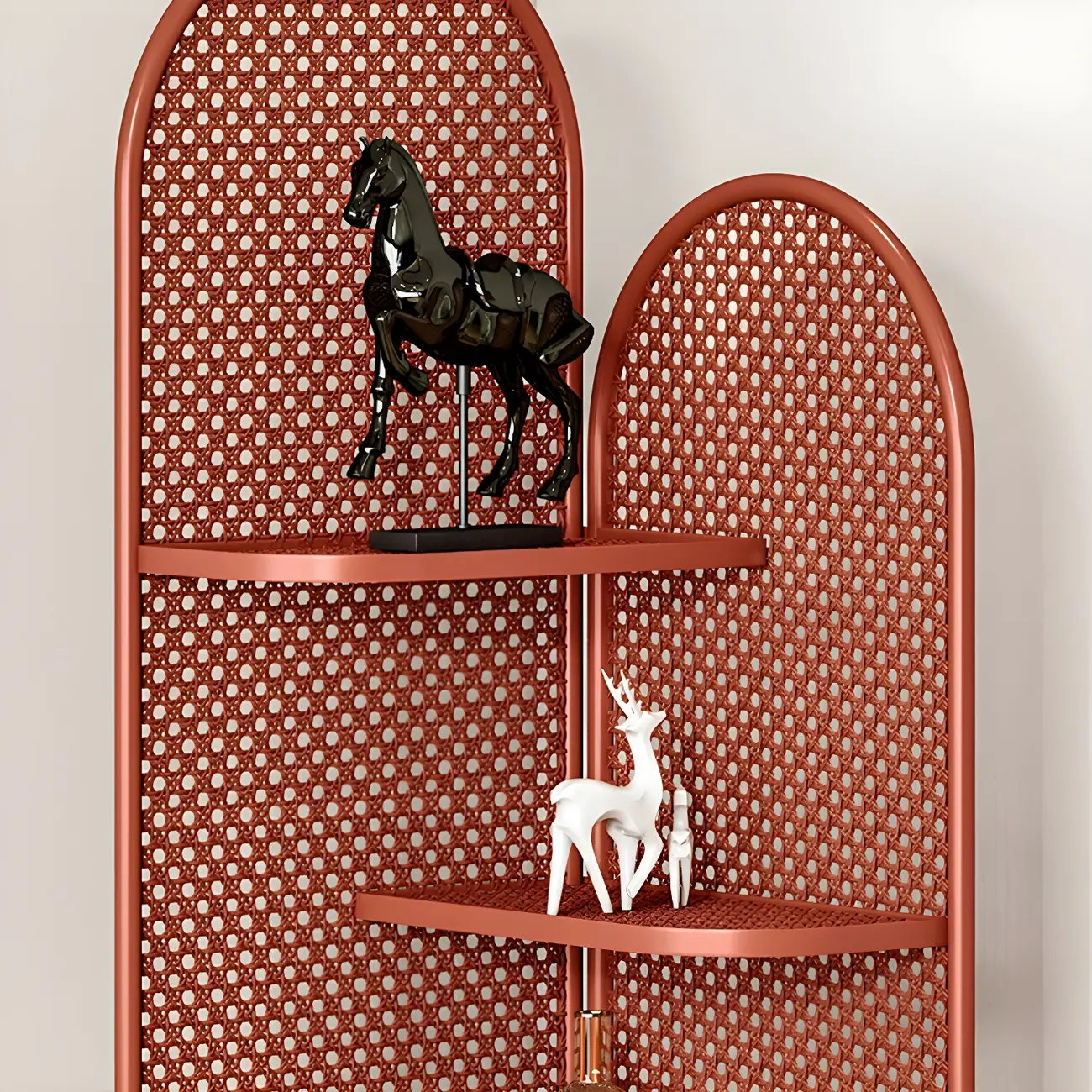 Modern Black Metal Arch Holey Back Display Corner Cabinet Image - 13 | homeyfad