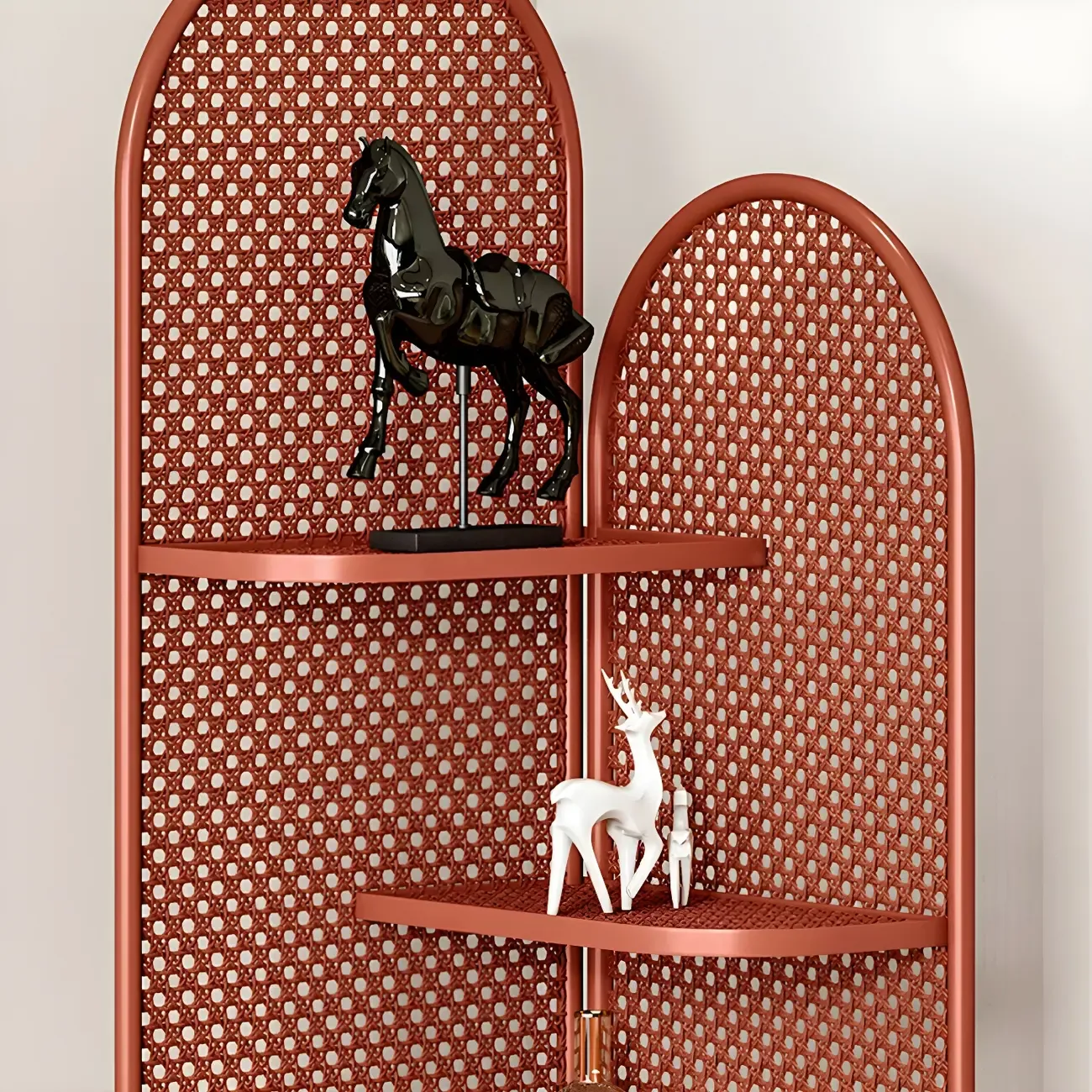 Modern Black Metal Arch Holey Back Display Corner Cabinet Image - 13