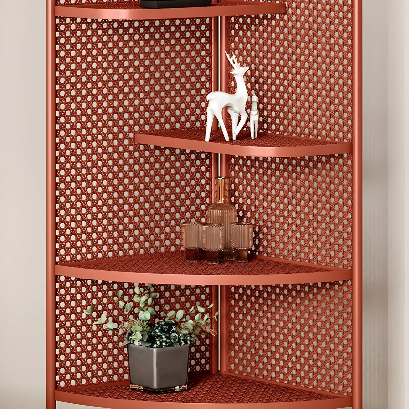 Modern Black Metal Arch Holey Back Display Corner Cabinet Image - 14 | homeyfad