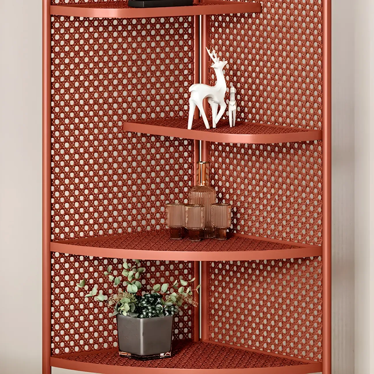 Modern Black Metal Arch Holey Back Display Corner Cabinet Image - 14