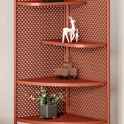 Modern Black Metal Arch Holey Back Display Corner Cabinet Image - 14