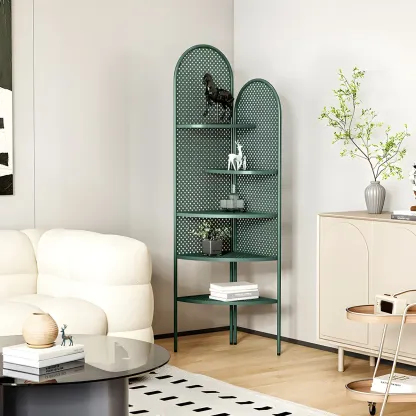 Modern Black Metal Arch Holey Back Display Corner Cabinet Image - 16