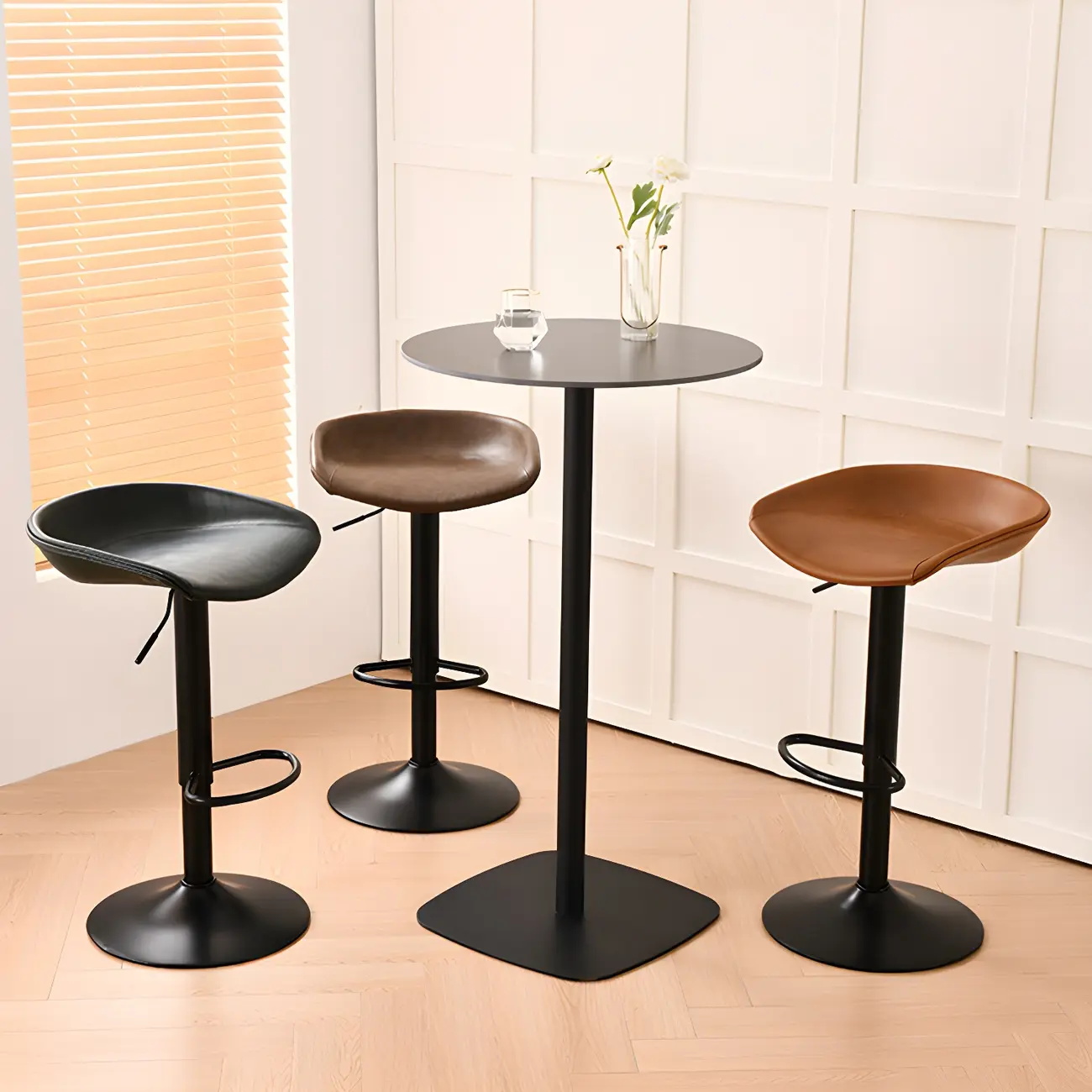 Classic Leather Adjustable Bar Stools with Back for Kitchen Image - 1 | homeyfad