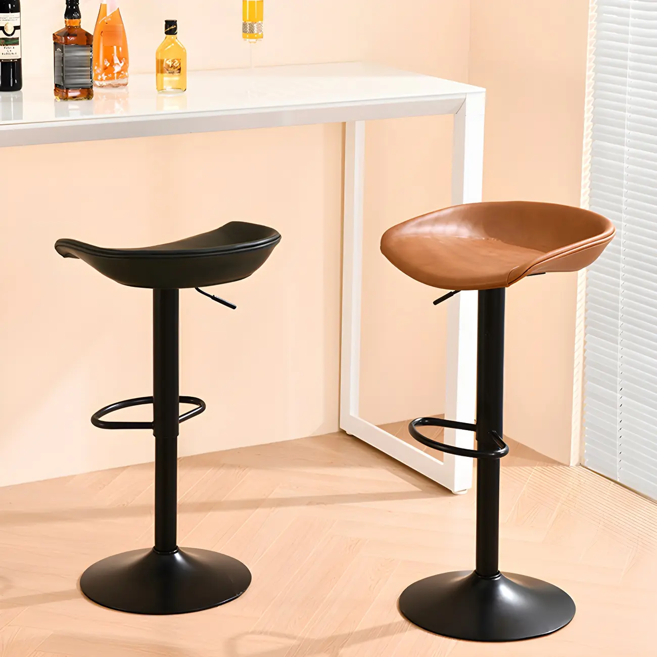 Classic Leather Adjustable Bar Stools with Back for Kitchen Image - 2 | homeyfad