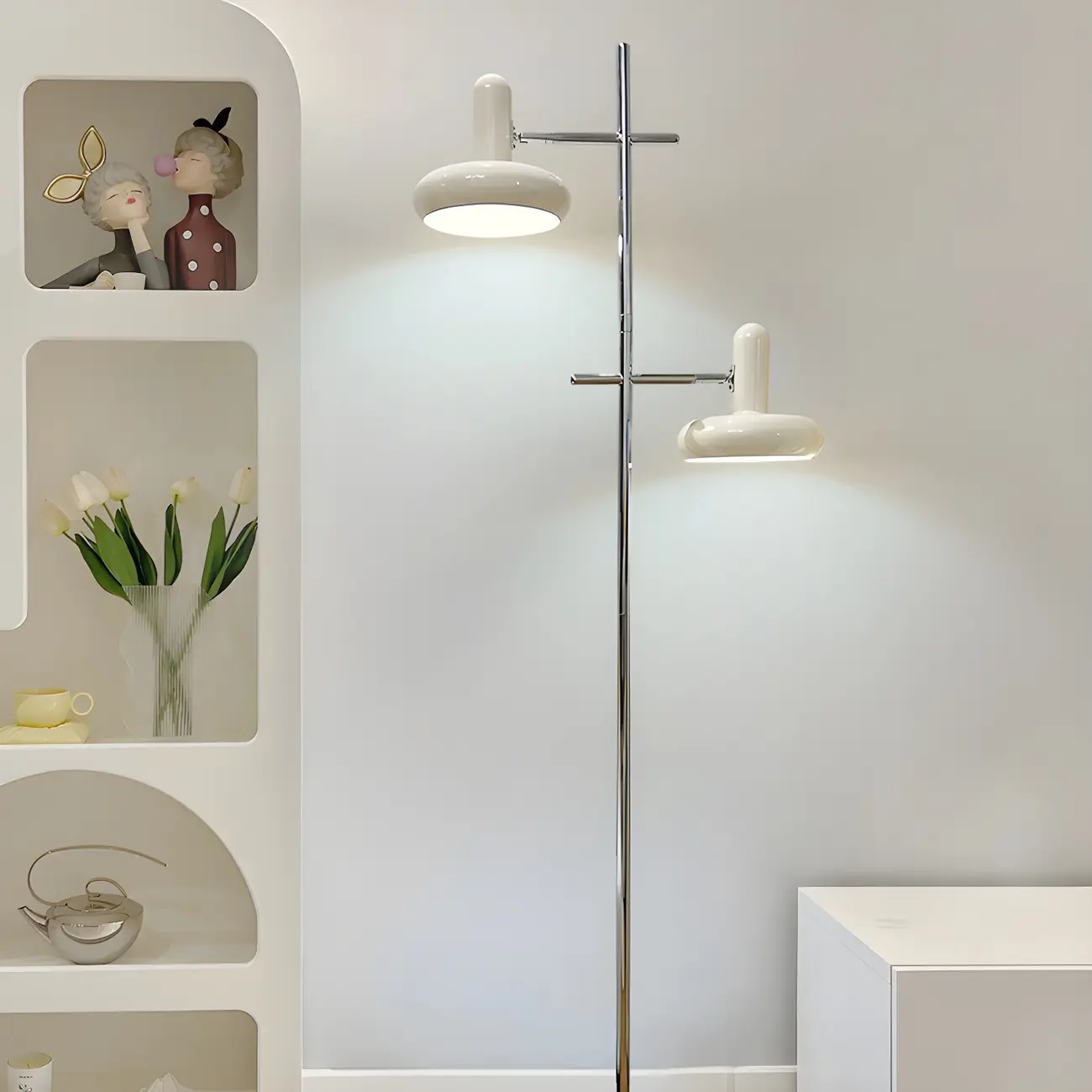 Modern 2-Light White LED Floor Lamp with Adjustable Head | homeyfad
