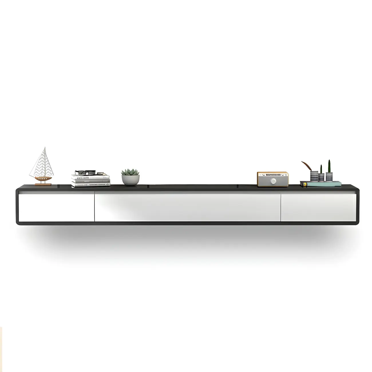 Long Rectangle Wooden Wall-Mounted TV Stand with Storage Image - 2 | homeyfad