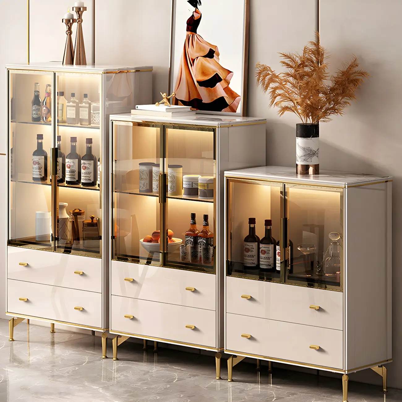 Luxurious Wooden Glass Display Cabinet with Lights for Home Image - 1 | homeyfad