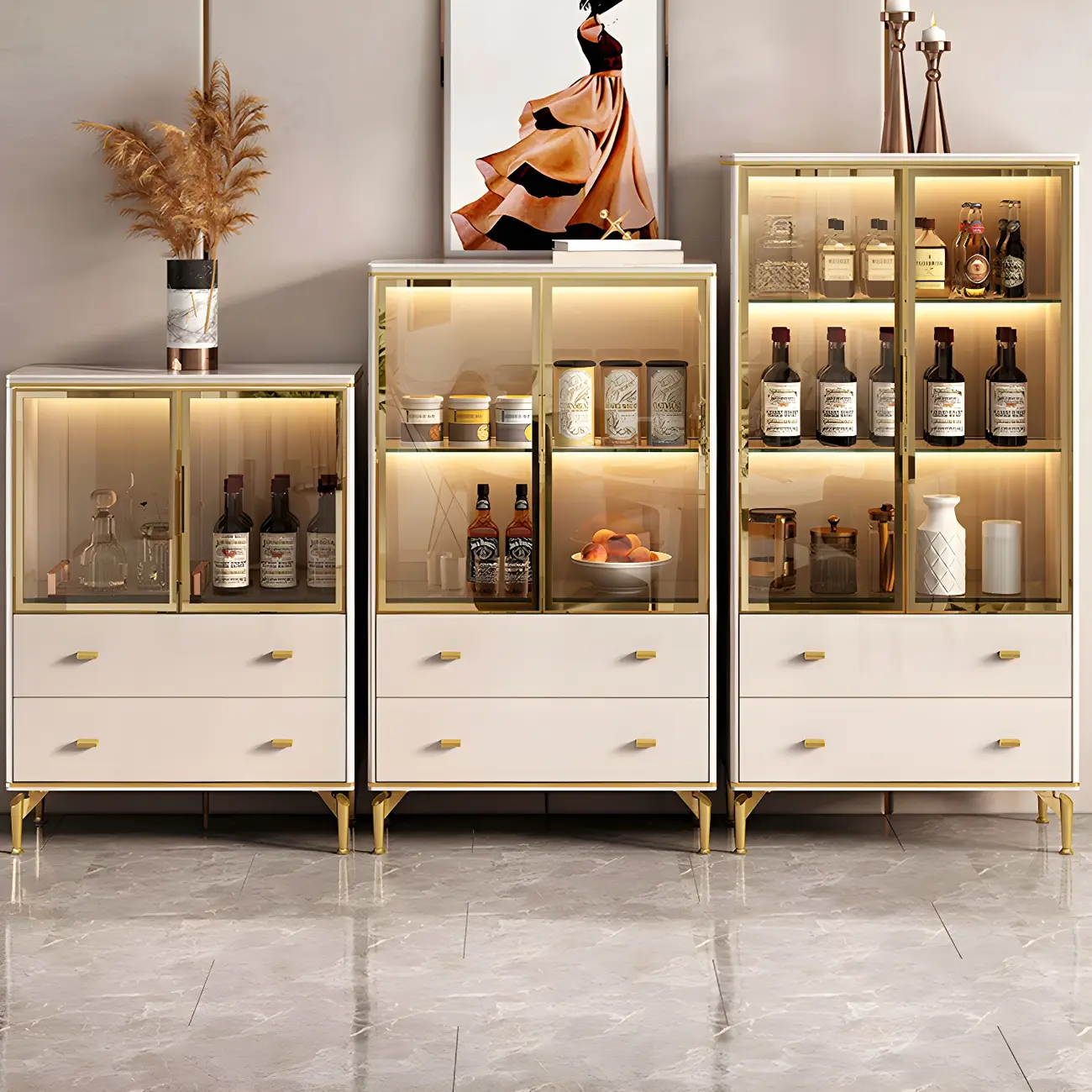 Luxurious Wooden Glass Display Cabinet with Lights for Home Image - 4 | homeyfad