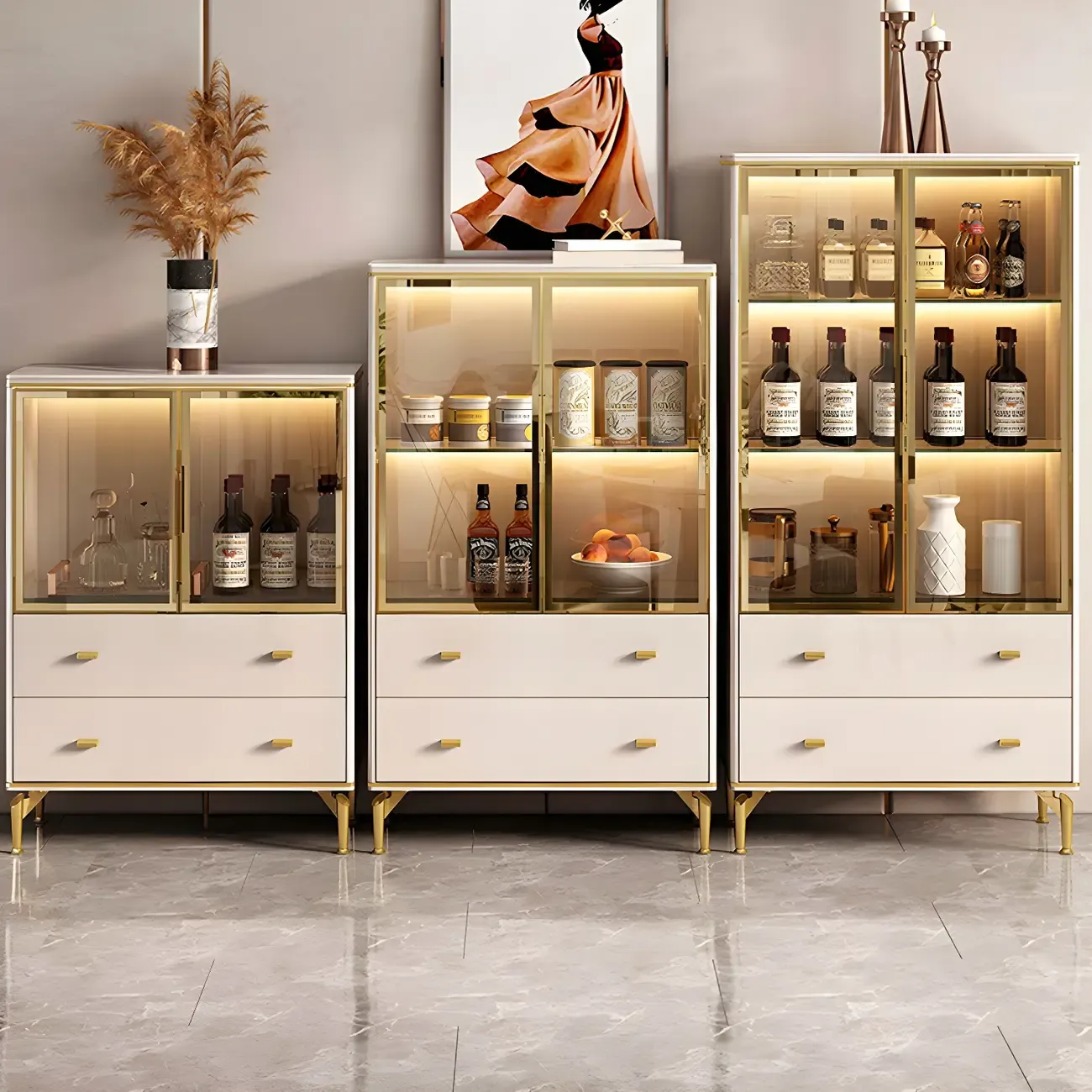 Luxurious Wooden Glass Display Cabinet with Lights for Home Image - 4