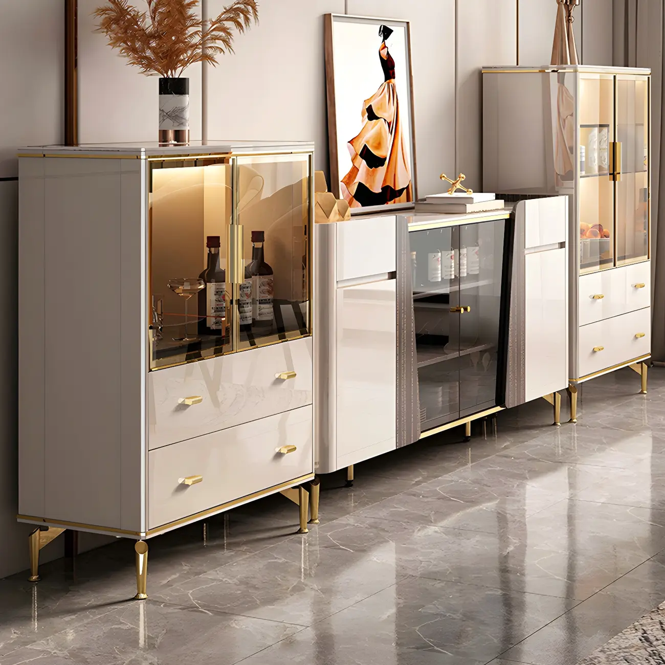 Luxurious Wooden Glass Display Cabinet with Lights for Home Image - 5 | homeyfad