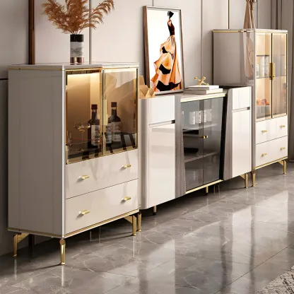 Luxurious Wooden Glass Display Cabinet with Lights for Home Image - 5