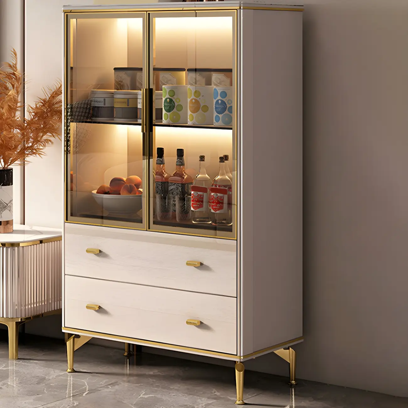 Luxurious Wooden Glass Display Cabinet with Lights for Home Image - 6 | homeyfad