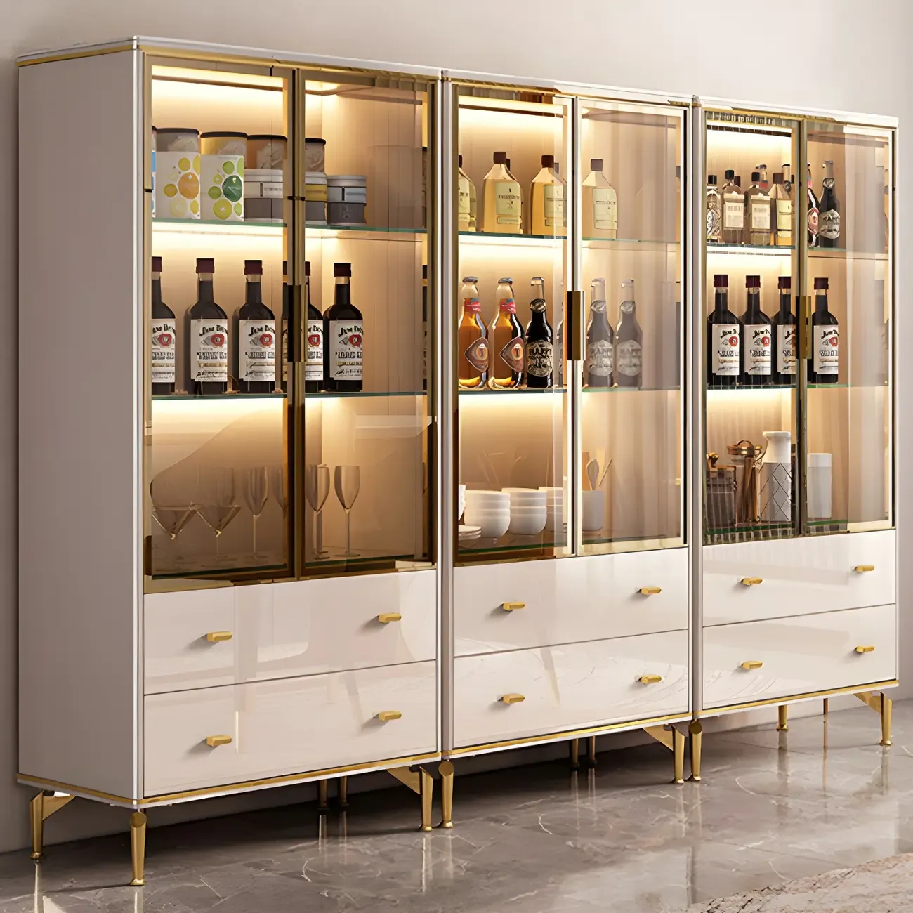Luxurious Wooden Glass Display Cabinet with Lights for Home Image - 12