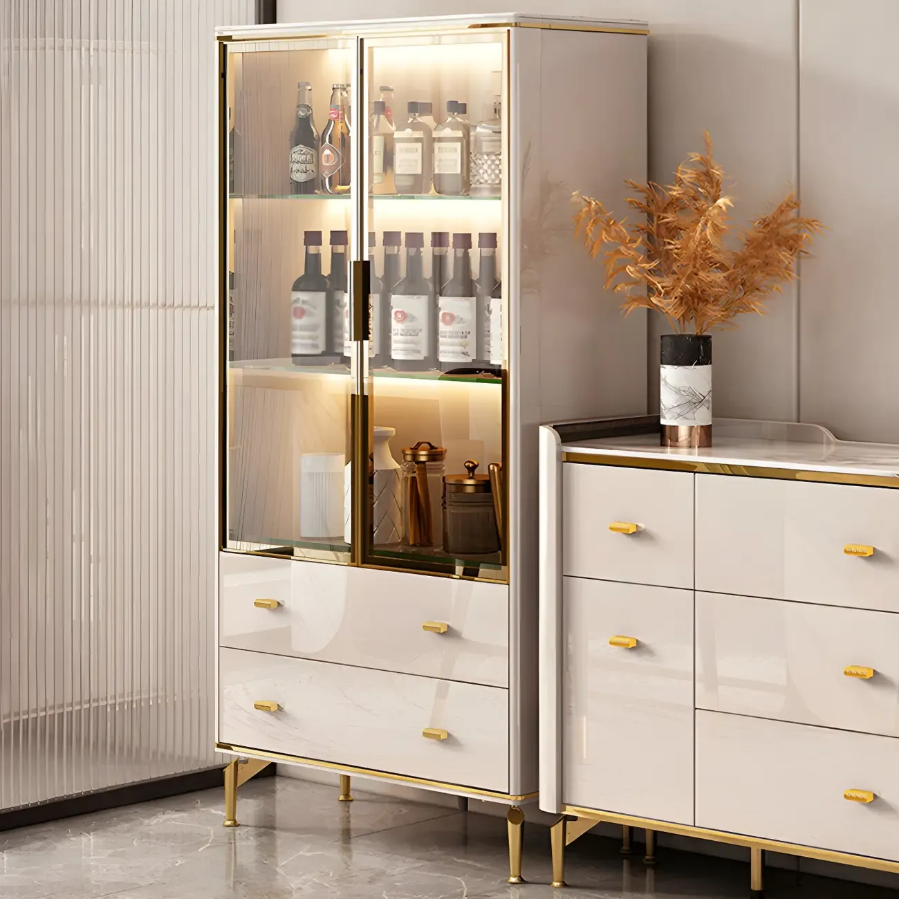 Luxurious Wooden Glass Display Cabinet with Lights for Home Image - 13